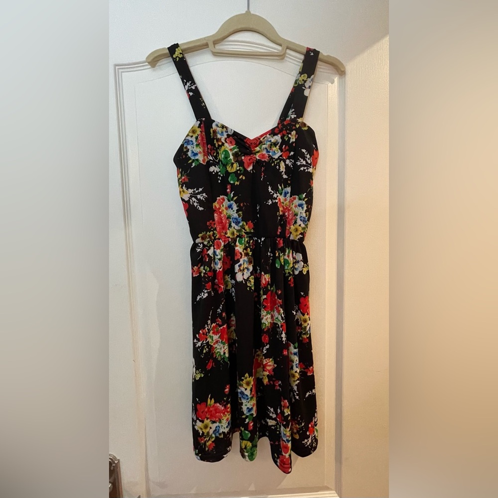 QED London Floral Black Dress